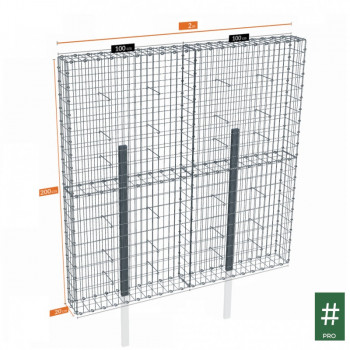 Gabion-clôture professionnel 200x20x200 cm + 2 poteaux de renfort