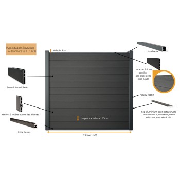 Clôture composite "COST" sans soubassement en béton